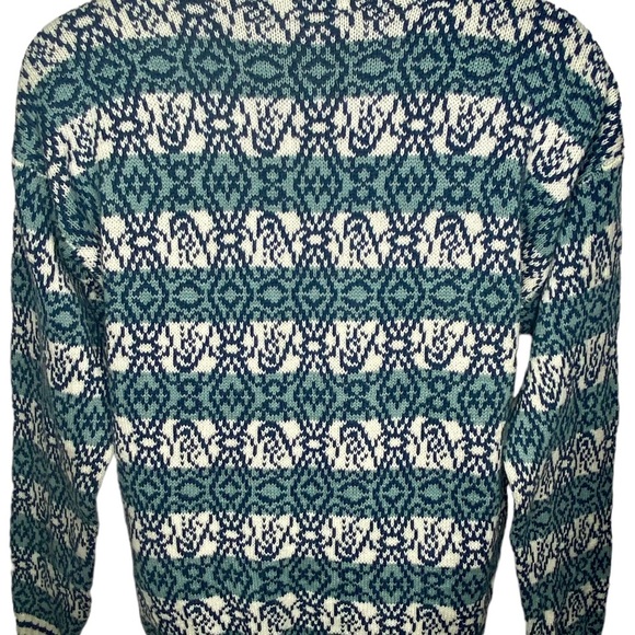 Vintage Concrete Men’s Knit Winter Sweater XL 20 Teal Blue White Geometrical. - Picture 6 of 10
